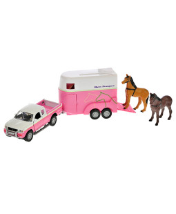 Kids Globe Traffic Horses Mitsubishi Pajero růžové s přívěsem pro koně