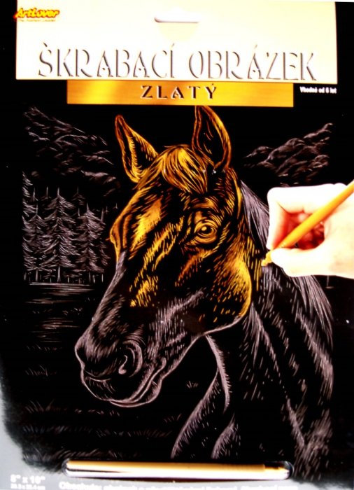 ArtLover škrabací obrázek zlatý - Kůň 25x20 cm