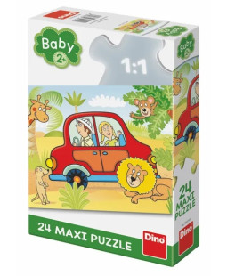 Dino Puzzle Červeným autem na safari 24 dílků maxi