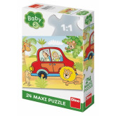 Dino Puzzle Červeným autem na safari 24 dílků maxi