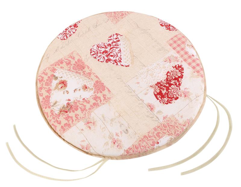 Bellatex Sedák EMA kulatý hladký - patchwork srdce růžové, 40 cm