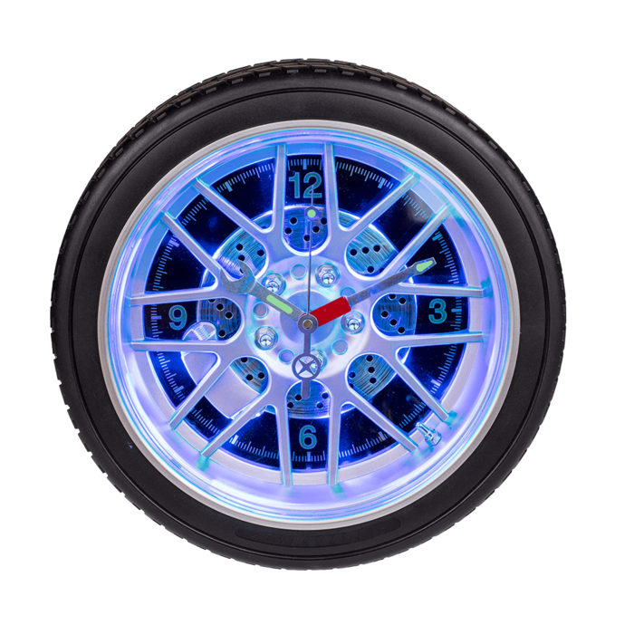 Nástěnné hodiny, pneumatika s 16 LED, průměr 35 cm