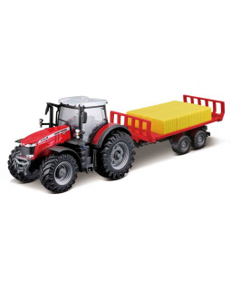 Bburago Farm traktor Messey Ferguson s přívěsem na balíky 1:50