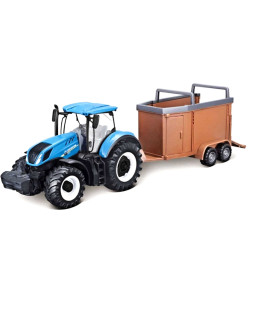 Bburago Farm traktor New Holland s vlečkou na skot 1:50