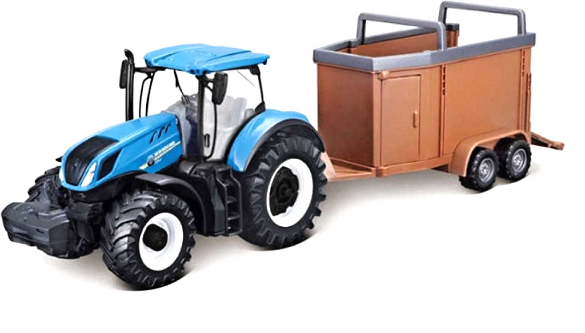 Bburago Farm traktor New Holland s vlečkou na koně 1:50