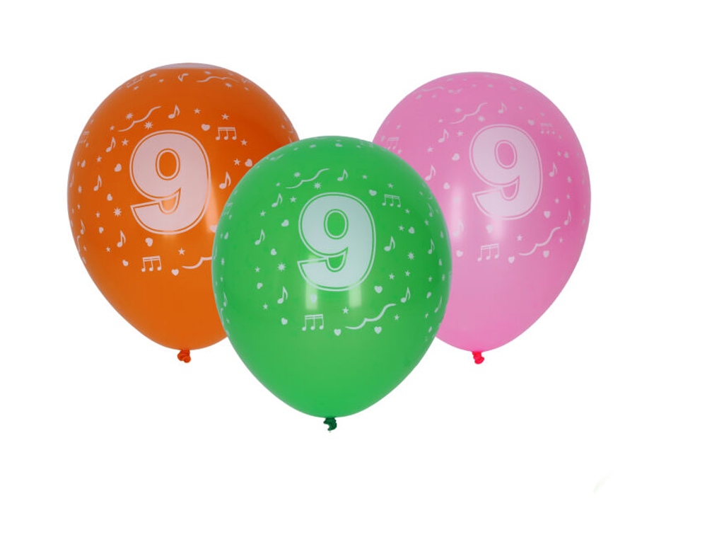 Balónek nafukovací 30cm - sada 5ks, s číslem 9