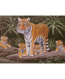 Malování podle čísel - Tygřice s mláďaty, 40 x 30 cm