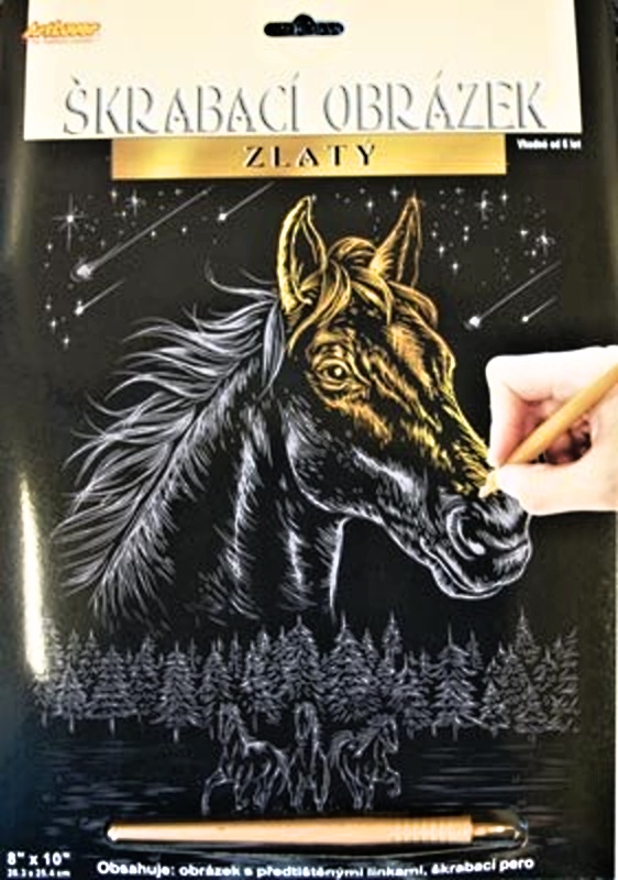 ArtLover škrabací obrázek zlatý - Kůň ll. 25x20 cm