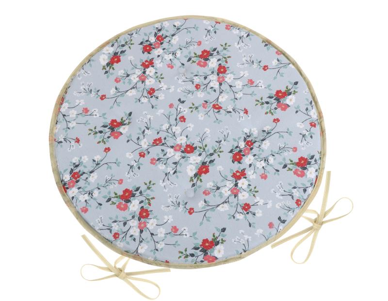 Bellatex Sedák DITA kulatý hladký, Kvítí na šedé - 40 cm