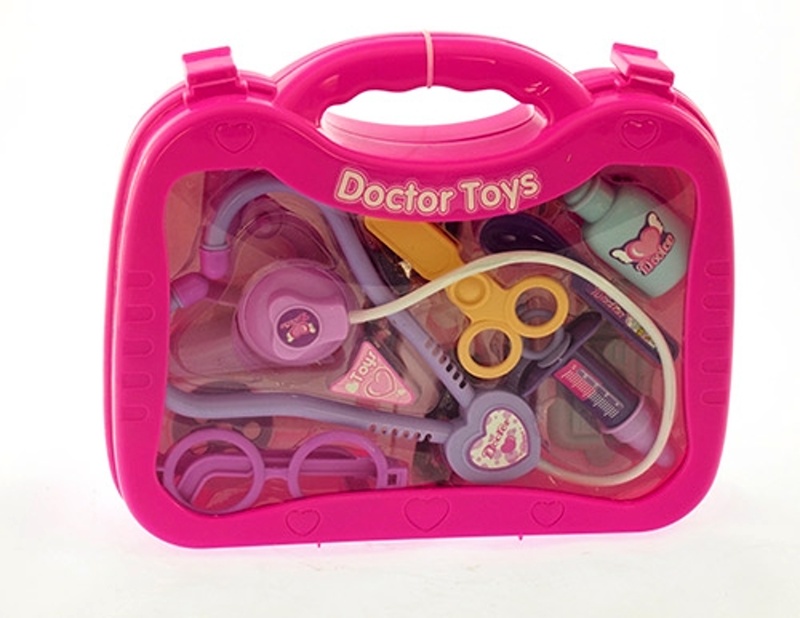 Dětská sada doktor v růžovém kufříku 26 cm