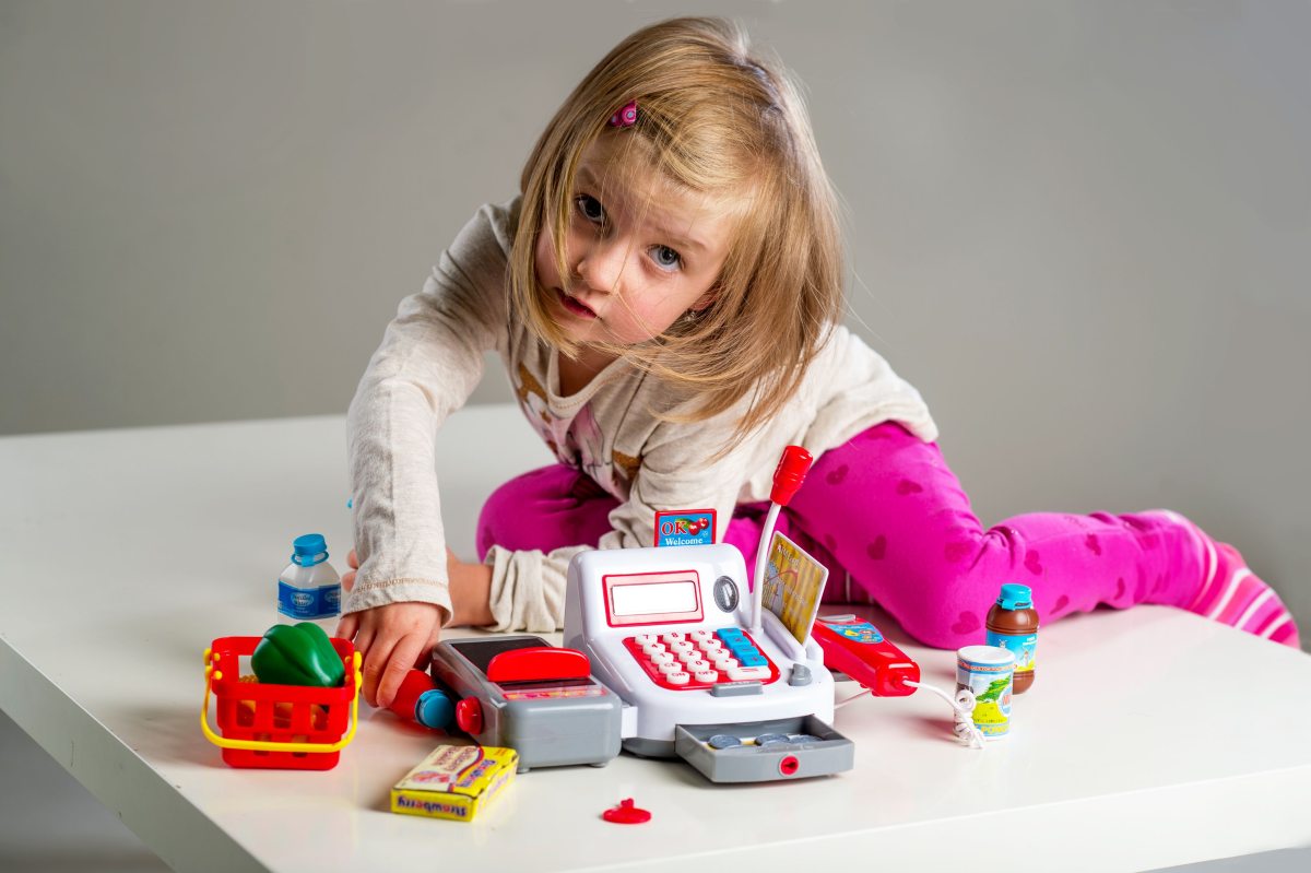 Teddies Dětská digitální pokladna s doplňky na baterie se zvukem a světlem