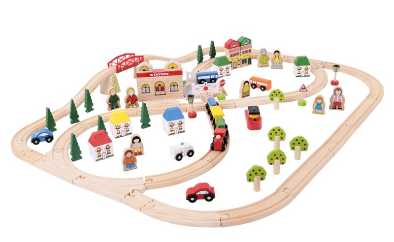 Bigjigs Rail dřevěná vláčkodráha Město a vesnice - 101 dílů