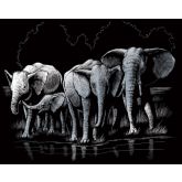 Royal Langnickel Škrabací stříbrný obrázek Sloni, 25x20 cm