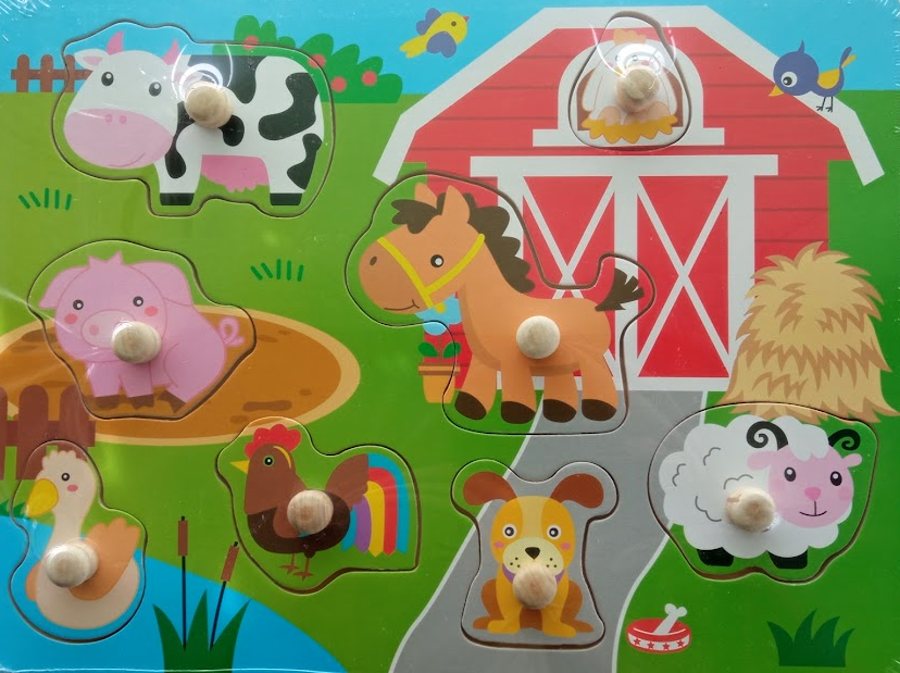 Dětské dřevěné vkládací puzzle, Farma