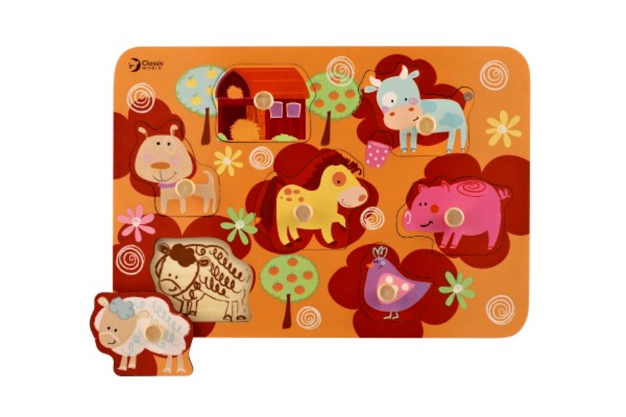 Dětské deskové obrysové puzzle, Farma 30x21cm
