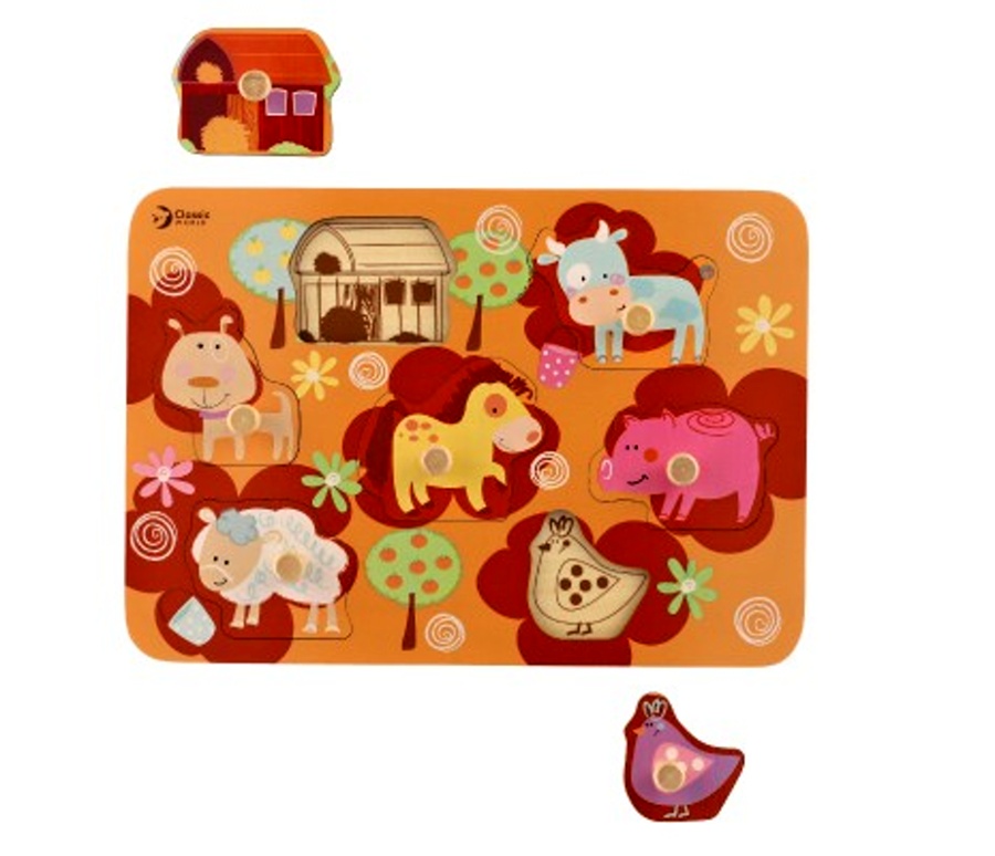Dětské deskové obrysové puzzle, Farma 30x21cm