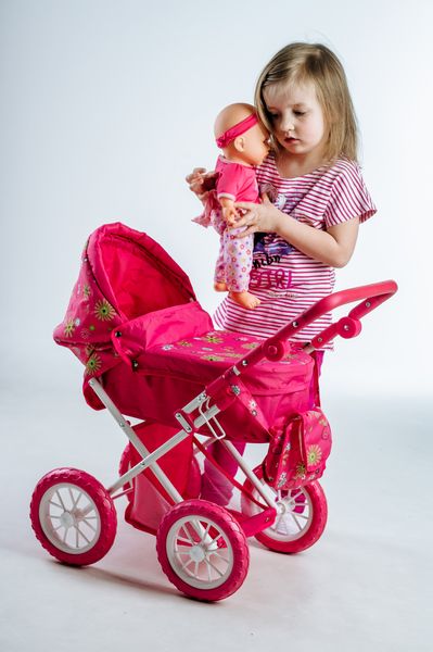 Teddies dětský hluboký kočárek pro panenky, Růžový