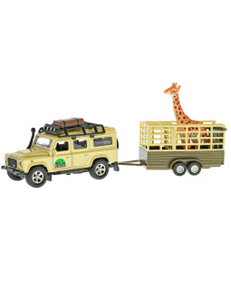 Kids Globe Traffic Land Rover Defender s vozíkem a zvířaty, 29 cm