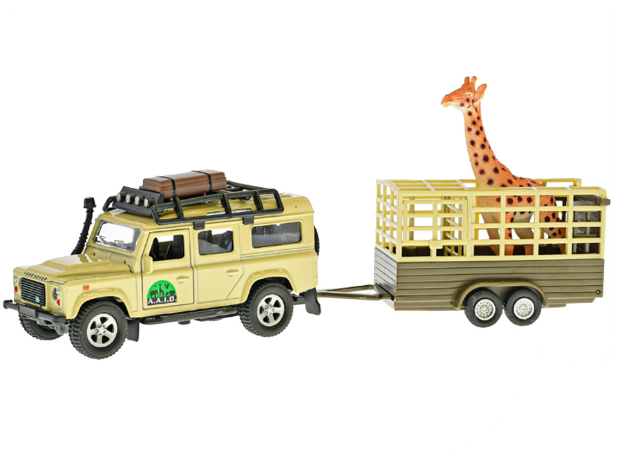 Kids Globe Traffic Land Rover Defender s vozíkem a zvířaty, 29 cm