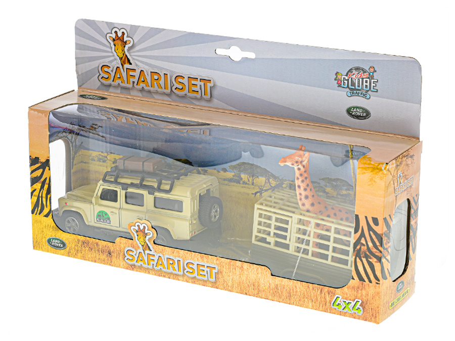 Kids Globe Traffic Land Rover Defender s vozíkem a zvířaty, 29 cm