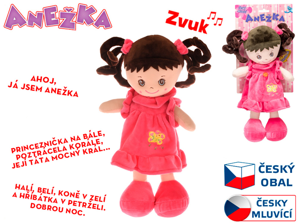 Panenka Anežka na baterie česky mluvící a zpívající bruneta, 36cm