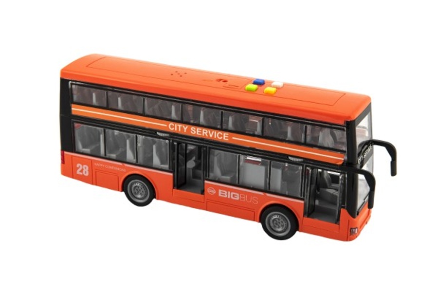 Autobus patrový oranžový na setrvačník se světlem a zvukem, plast, 28cm