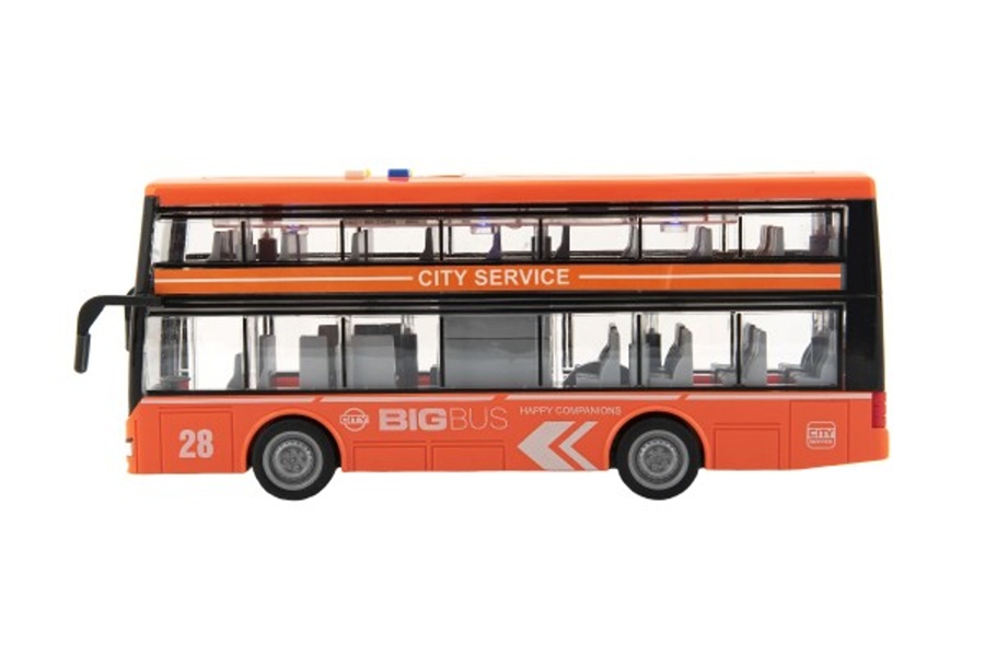 Autobus patrový oranžový na setrvačník se světlem a zvukem, plast, 28cm
