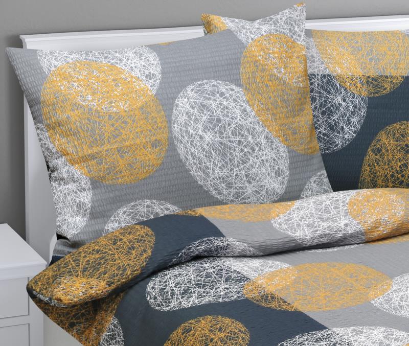 Bellatex Povlečení krepové, Šedooranžové koule - 140x220, 70x90 cm
