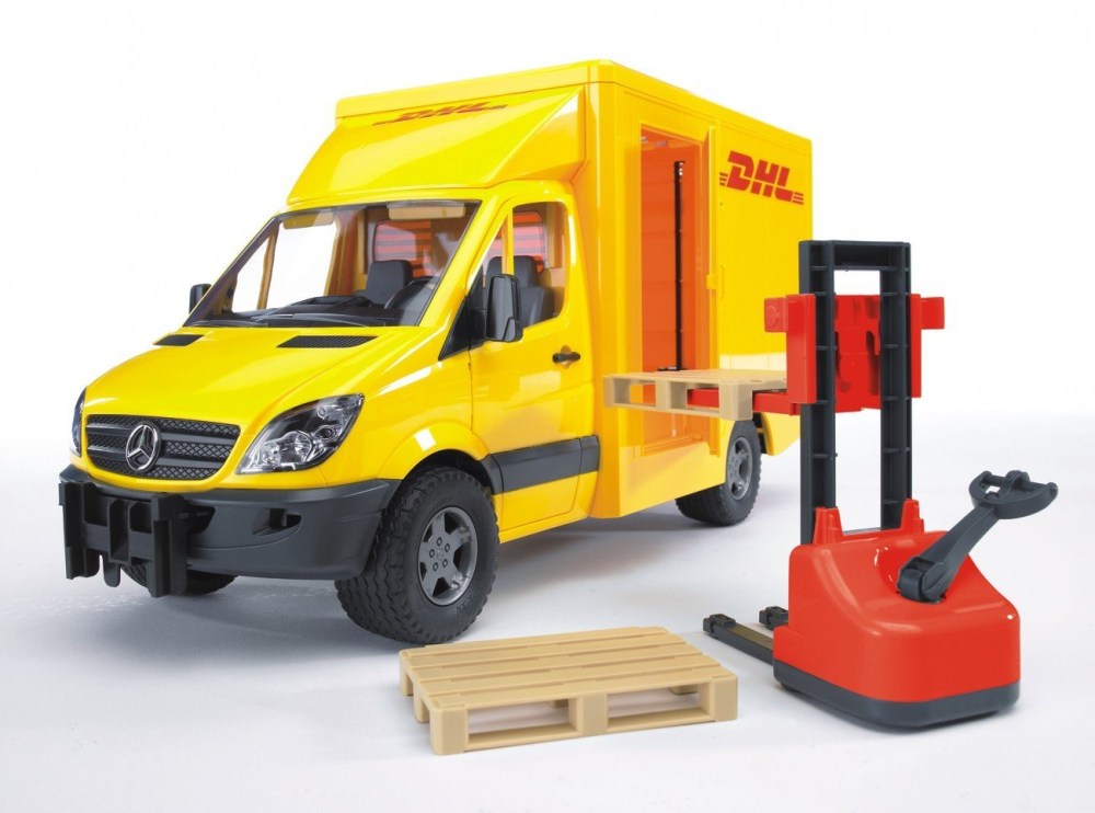 Bruder 2534 Mercedes Benz skříňový DHL, paletový vozík