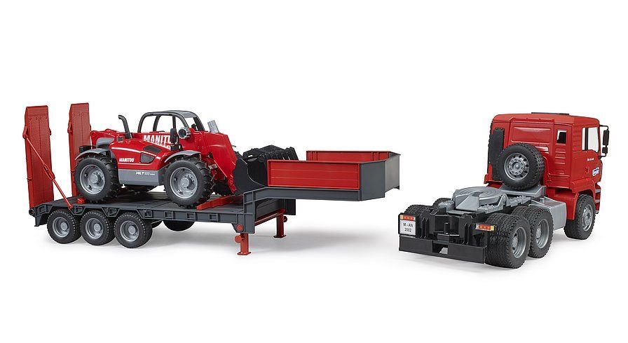 Bruder 2774 MAN TGA s návěsem a teleskopickým nakladačem Manitou MLT 633