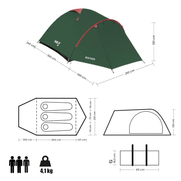 Turistický stan NILS Camp NC6013 Rocker, zelený