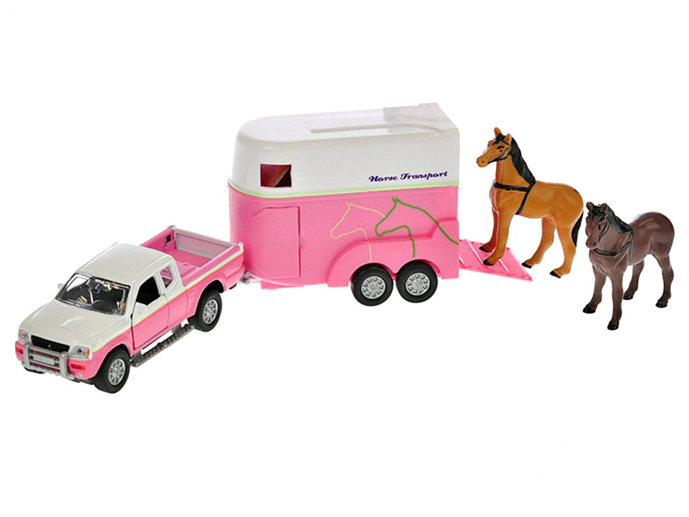 Kids Globe Traffic Horses Mitsubishi Pajero růžové s přívěsem pro koně