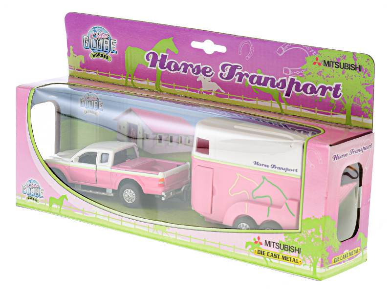 Kids Globe Traffic Horses Mitsubishi Pajero růžové s přívěsem pro koně