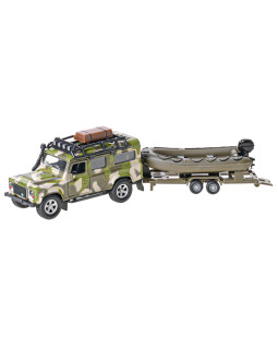 Kids Globe Land Rover s přívěsem a lodí v krabičce, 27cm