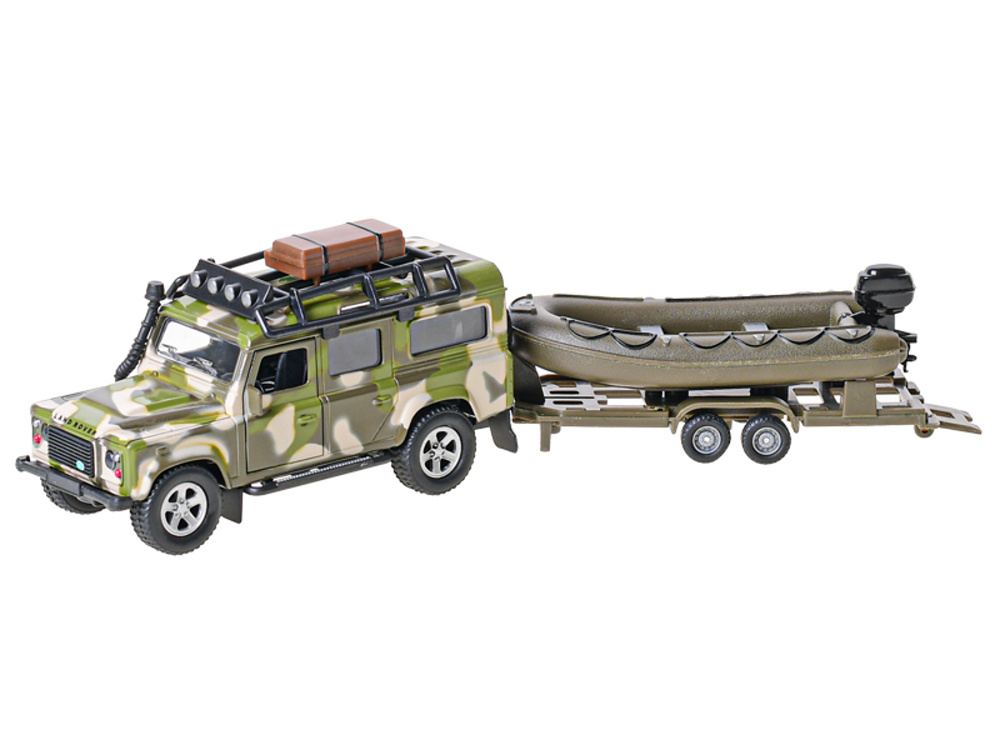 Kids Globe Land Rover s přívěsem a lodí v krabičce, 27cm
