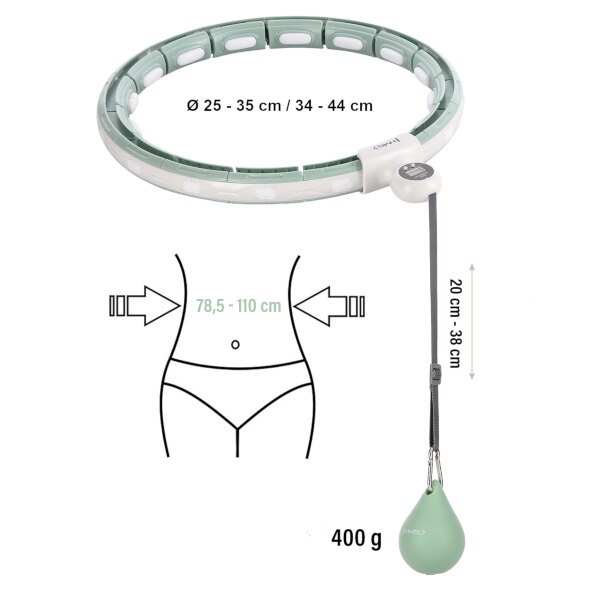 Masážní hula hoop HMS HHM15 se závažím, magnety a počítadlem, zelená