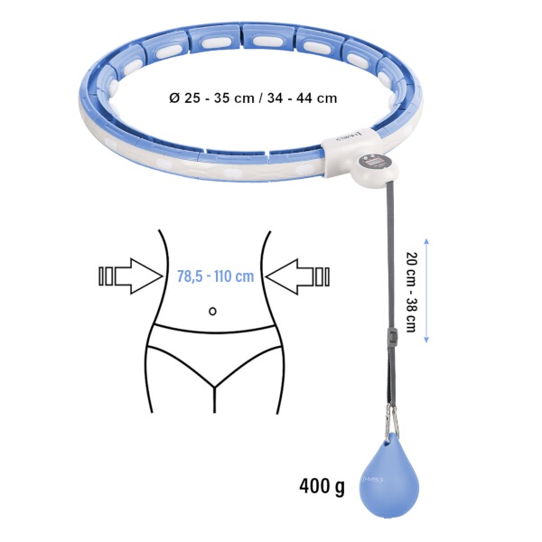 Masážní hula hoop HMS HHM15 se závažím, magnety a počítadlem, modrá
