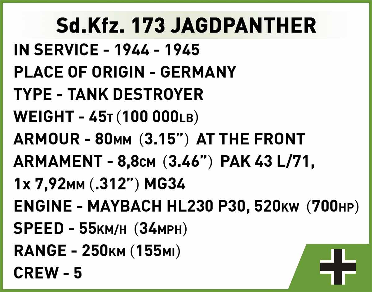 Cobi 2574 II WW Jagdpanther Sd. Kfz. 173, 1:28, 950 kostek