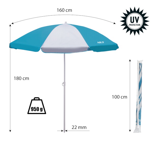 Slunečník NILS Camp NC7813 světle modrý, 160 cm
