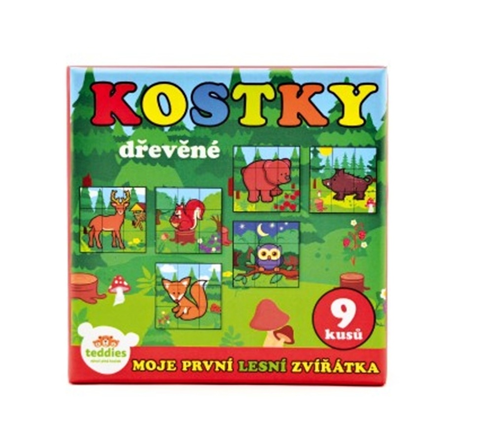 Dětské dřevěné kostky Moje první Lesní zvířátka, 9 kostek