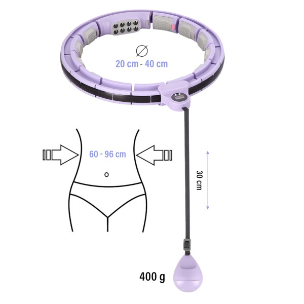 Masážní hula hoop HMS HHM13 se závažím, magnety a počítadlem fialová