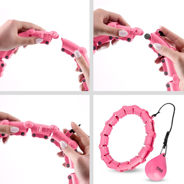 Masážní hula hoop obruč ONE Fitness OHA02 se závažím růžová