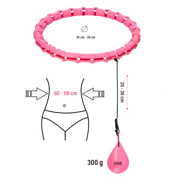 Masážní hula hoop obruč ONE Fitness OHA02 se závažím růžová