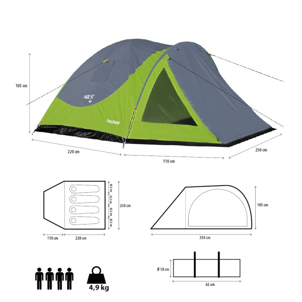 Kempingový stan NILS Camp NC6006 Discovery, 4 osoby