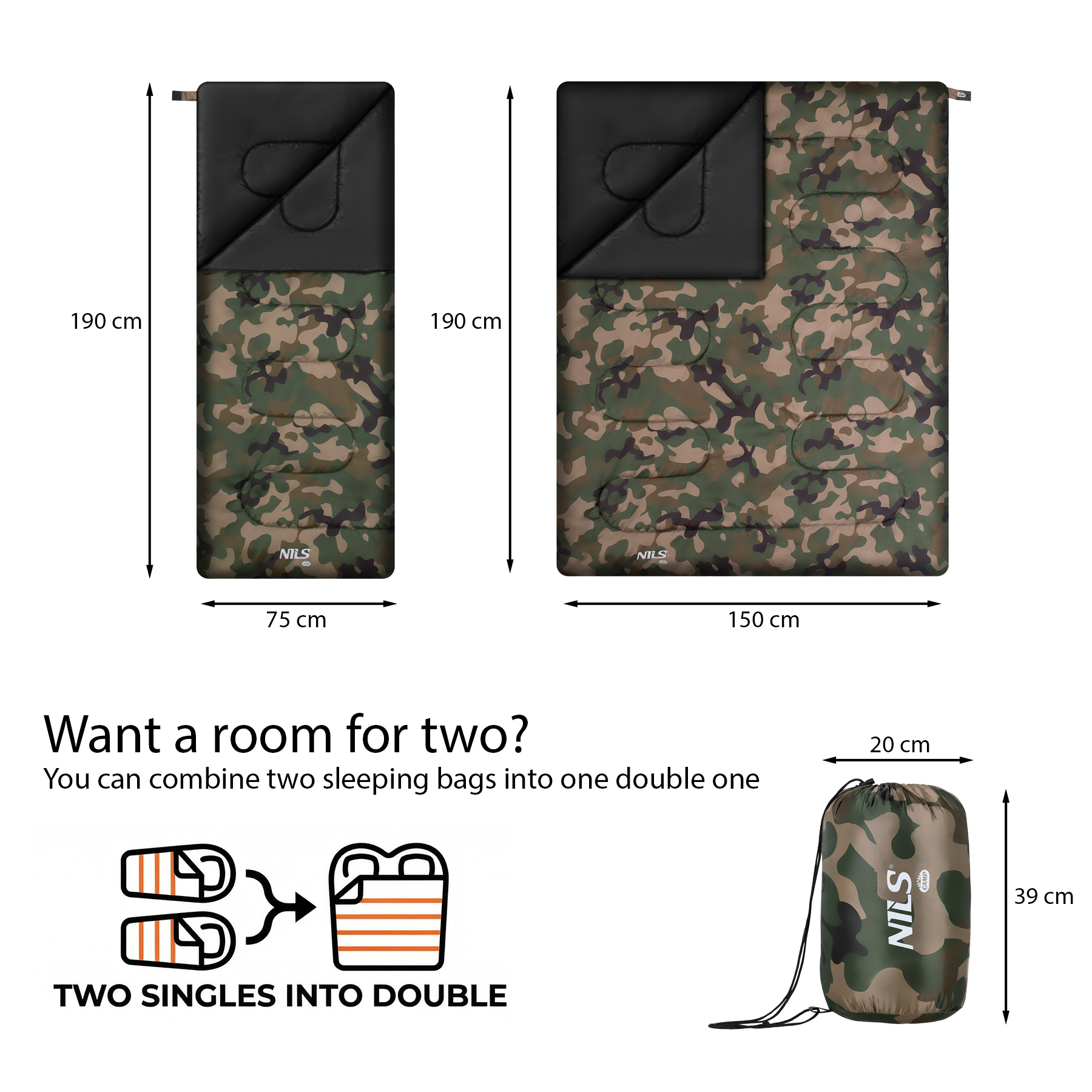 Spací pytel NILS Camp NC2002 camo, 190x75 cm