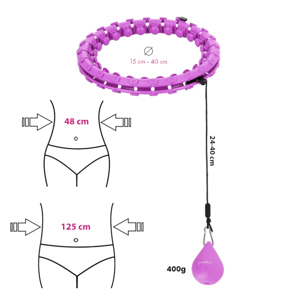 Sada masážní hula hoop HMS HHW12 PLUS Size se závažím, zeštíhlující pás BR163, fialová