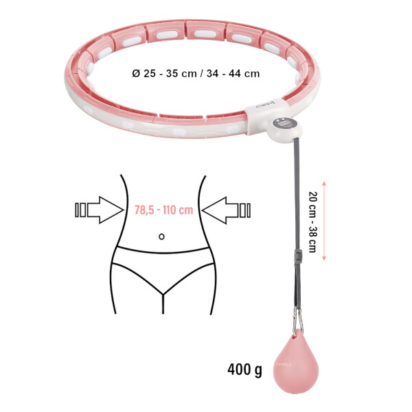 Sada masážní hula hoop HMS HHM15 se závažím, magnety, počítadlo, zeštíhlující pás BR163, růžová