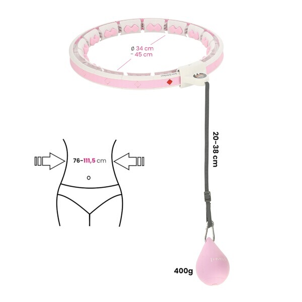 Sada masážní hula hoop HMS HHW06 se závažím a počítadlem, zeštíhlující pás BR163, růžová
