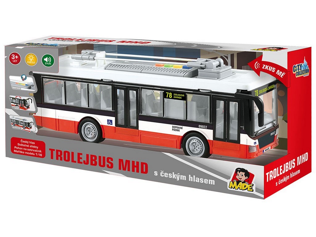 Made Trolejbus na setrvačník s českým hlasem, 28 cm
