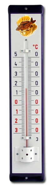 Venkovní teploměr smaltovaný, Modrobílý 500 x 95 mm, Motiv Kapr